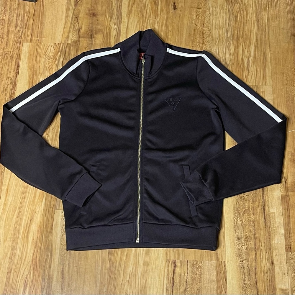 Guess Mens Black/White Full Zip Long Sleeve Track Jacket Size S